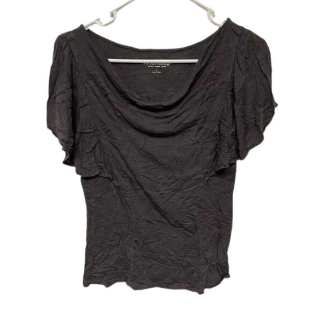 Soft Surroundings Women's Brown Drape Neck Short Sleeve Blouse SMALL